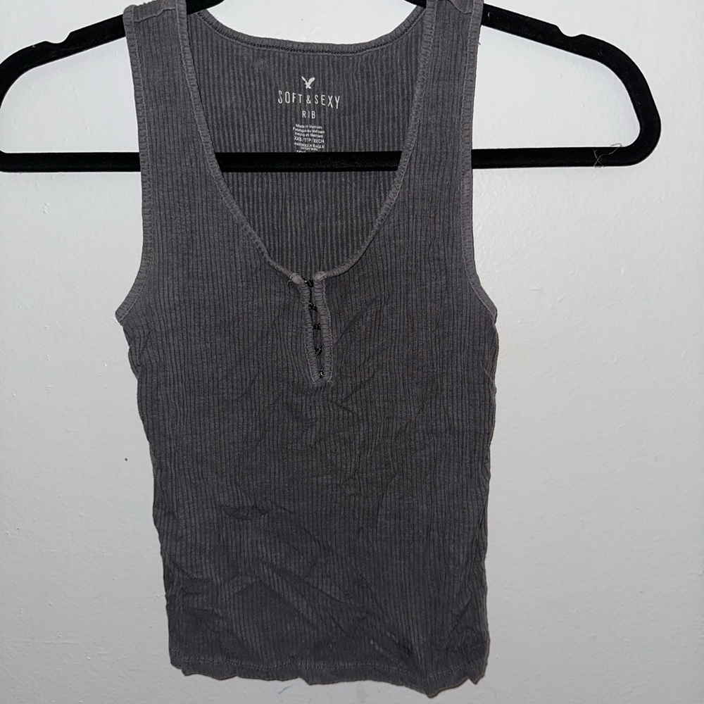 American Eagle Gray Ribbed Fitted Tank Top